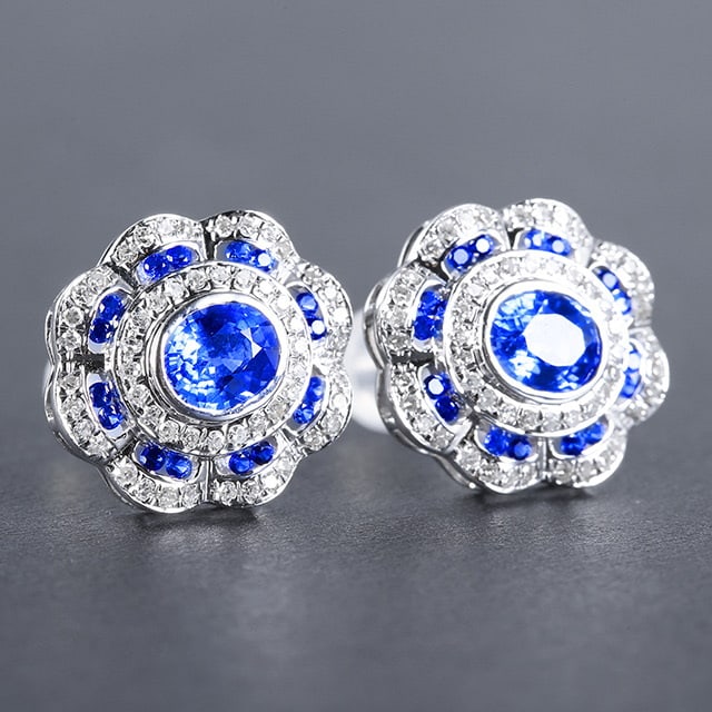14k Gold 1.44 Ctw Natural Sapphire & Diamond Earrings - 3
