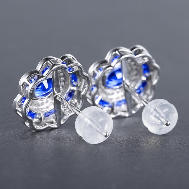 14k Gold 1.44 Ctw Natural Sapphire & Diamond Earrings - 4