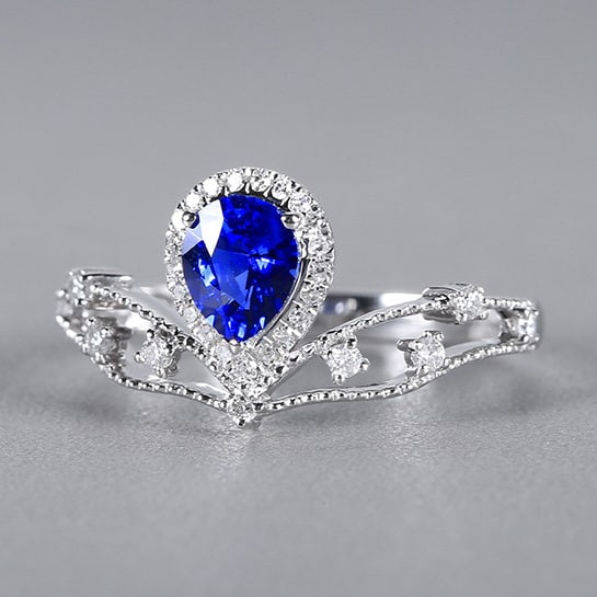14k Gold 0.93 Ctw Natural Sapphire & Diamond Ring - 2