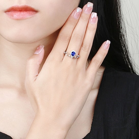 14k Gold 0.93 Ctw Natural Sapphire & Diamond Ring - 5