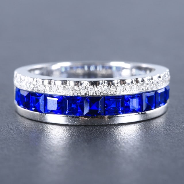 14k Gold 1.62 Ctw Natural Sapphire & Diamond Ring: Ref:230978320 // gold content:14k gold // ring size:7. 25us // // main gemstone:sapphire // shape:square // carat weight:1. 53ct // color:blue // treatment:natural // // adjacent gemstone 2 : diamond