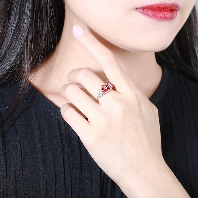 14k Gold 0.36 Ctw Natural Ruby & Diamond Ring - 7