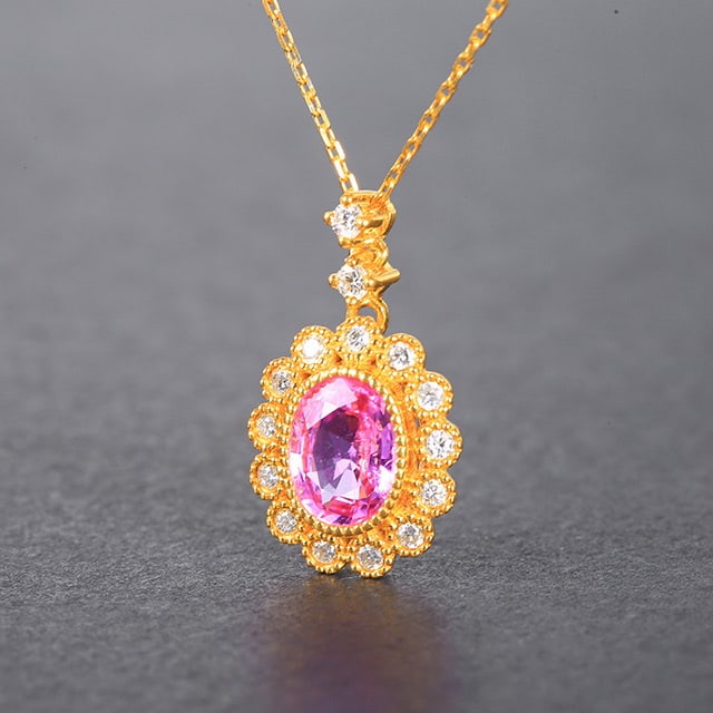 14k Gold 1.23 Ctw Natural Padparadscha Sapphire & Diamond Necklace - 2