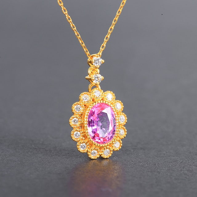 14k Gold 1.23 Ctw Natural Padparadscha Sapphire & Diamond Necklace - 3