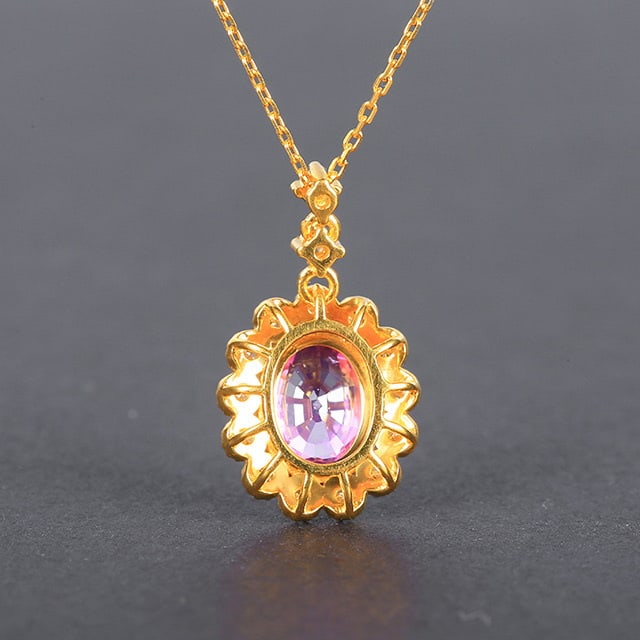 14k Gold 1.23 Ctw Natural Padparadscha Sapphire & Diamond Necklace - 4
