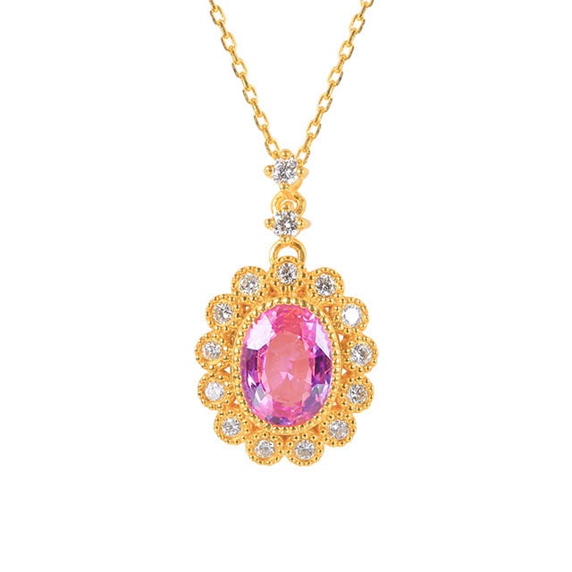 14k Gold 1.23 Ctw Natural Padparadscha Sapphire & Diamond Necklace - 5