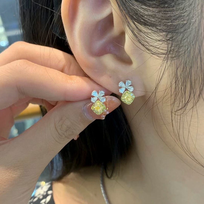 14k Gold 1.00 Ctw Natural Yellow Diamond & Diamond Earrings - 2