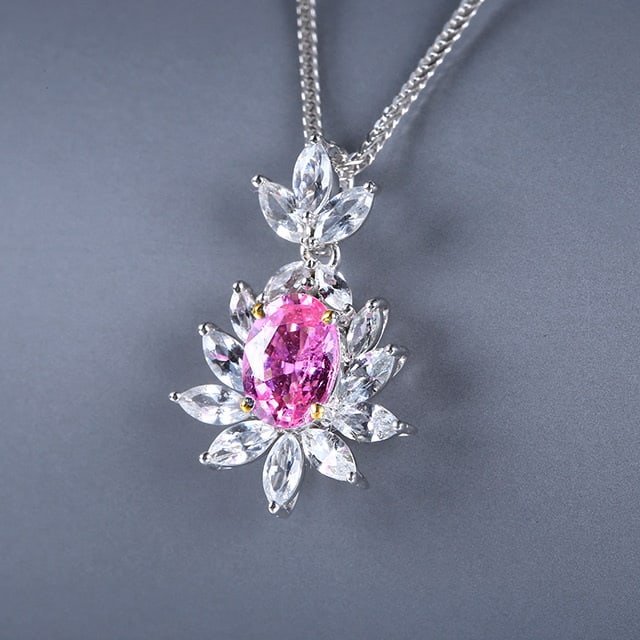 14k Gold 2.12 Ctw Natural Padparadscha Sapphire & Sapphire Pendant( Without Chain ) - 3