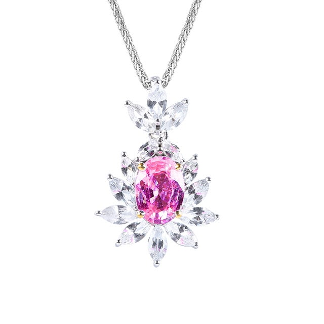 14k Gold 2.12 Ctw Natural Padparadscha Sapphire & Sapphire Pendant( Without Chain ) - 5
