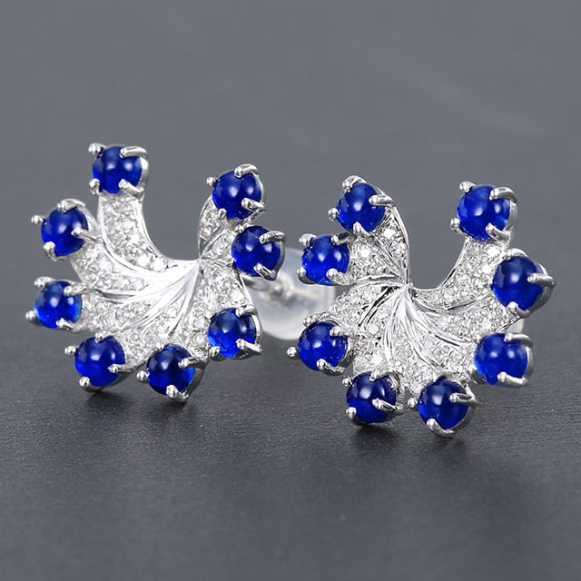 14k Gold 2.65 Ctw Vivid Blue Natural Sapphire & Diamond Earrings - 2