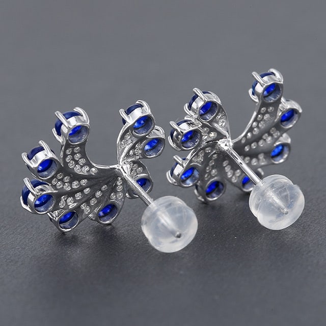 14k Gold 2.65 Ctw Vivid Blue Natural Sapphire & Diamond Earrings - 3
