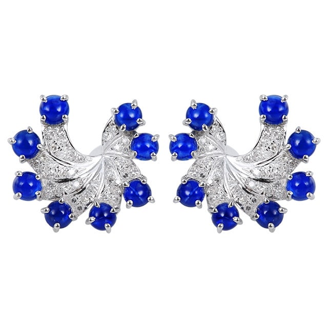 14k Gold 2.65 Ctw Vivid Blue Natural Sapphire & Diamond Earrings - 4