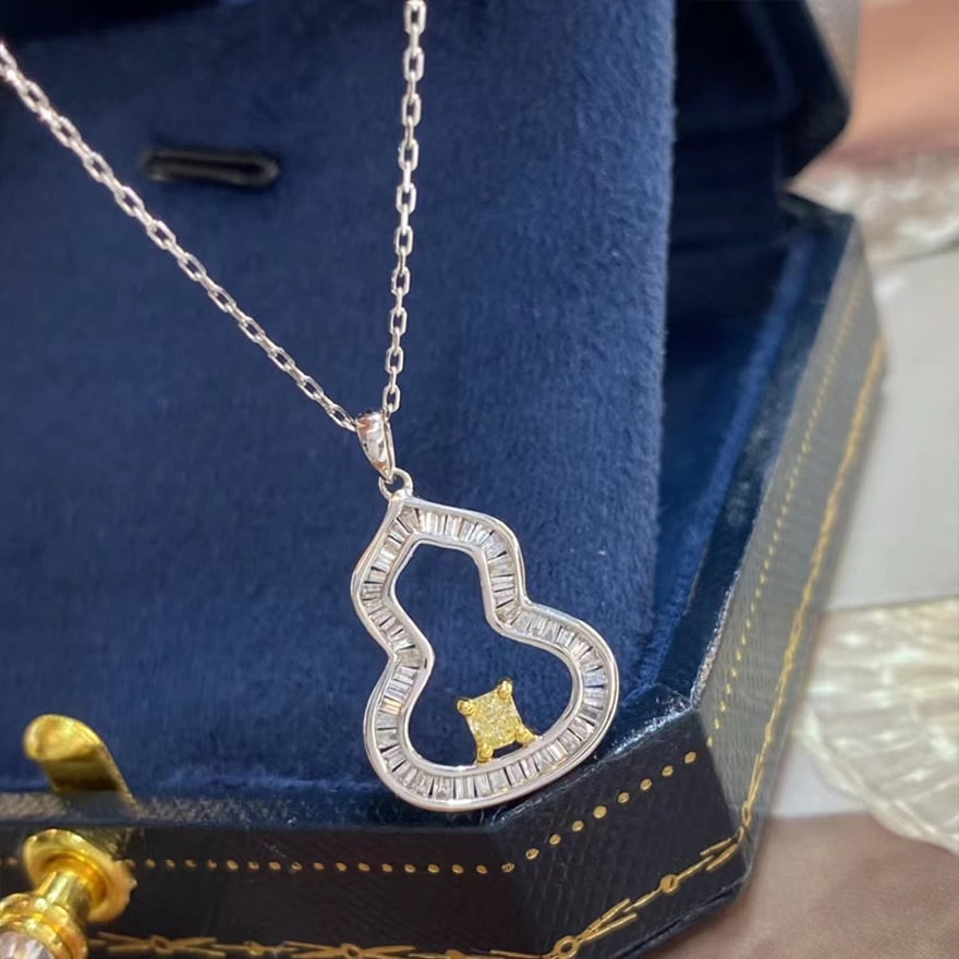 14k Gold 0.38 Ctw Natural Yellow Diamond & Diamond Necklace - 2