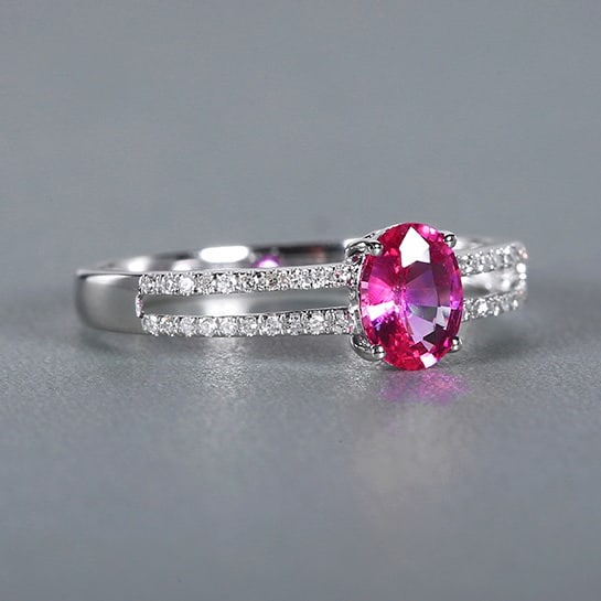 14k Gold 0.78 Ctw Natural Padparadscha Sapphire & Diamond Ring - 4
