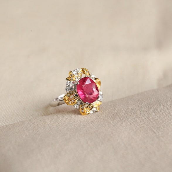 14k Gold 2.3 Ct Natural Tourmaline & Diamond & Sapphire Ring - 2