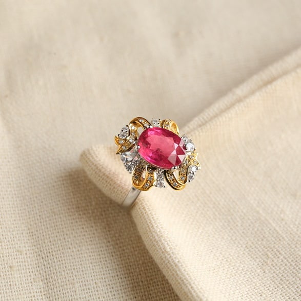 14k Gold 2.3 Ct Natural Tourmaline & Diamond & Sapphire Ring - 3