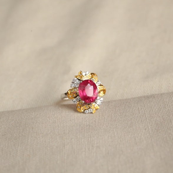 14k Gold 2.3 Ct Natural Tourmaline & Diamond & Sapphire Ring - 4