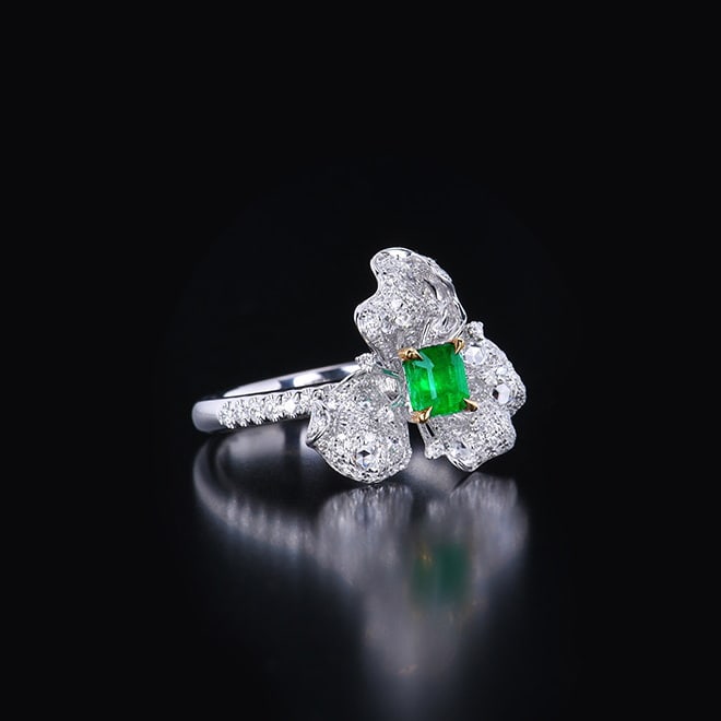 14k Gold 1.26 Ctw Vivid Green Natural Emerald & Diamond Ring - 5