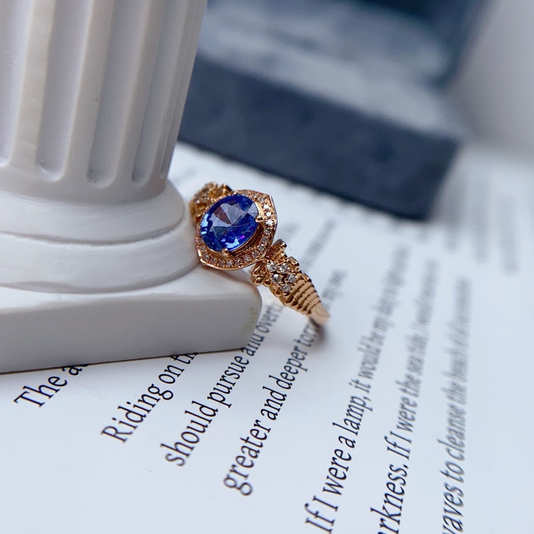 14k Gold 1.00 Ct Natural Sapphire & Diamond Ring - 2