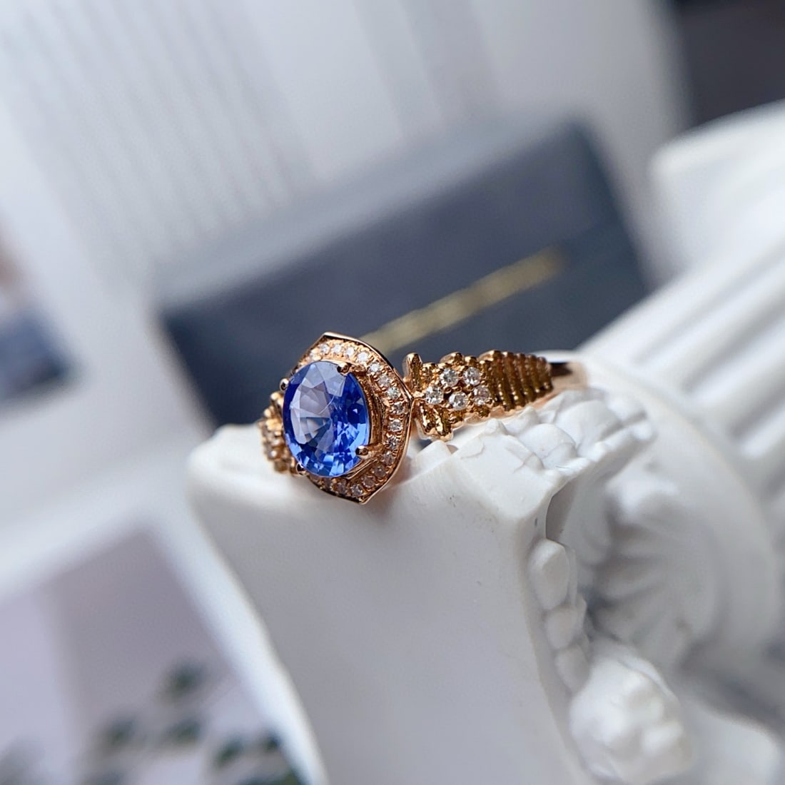 14k Gold 1.00 Ct Natural Sapphire & Diamond Ring - 3