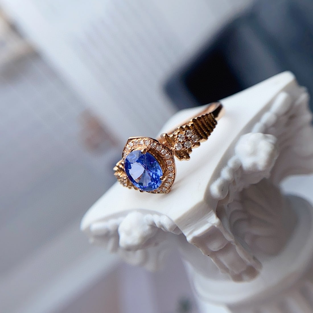 14k Gold 1.00 Ct Natural Sapphire & Diamond Ring - 4