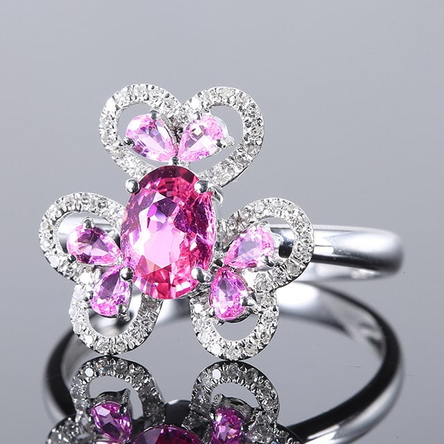 14k Gold 1.18 Ctw Natural Padparadscha Sapphire & Diamond Ring - 2