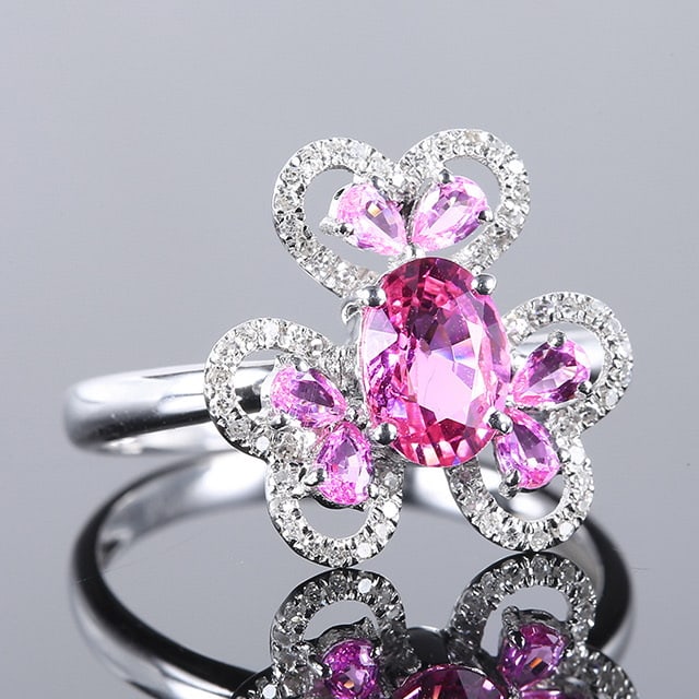 14k Gold 1.18 Ctw Natural Padparadscha Sapphire & Diamond Ring - 3