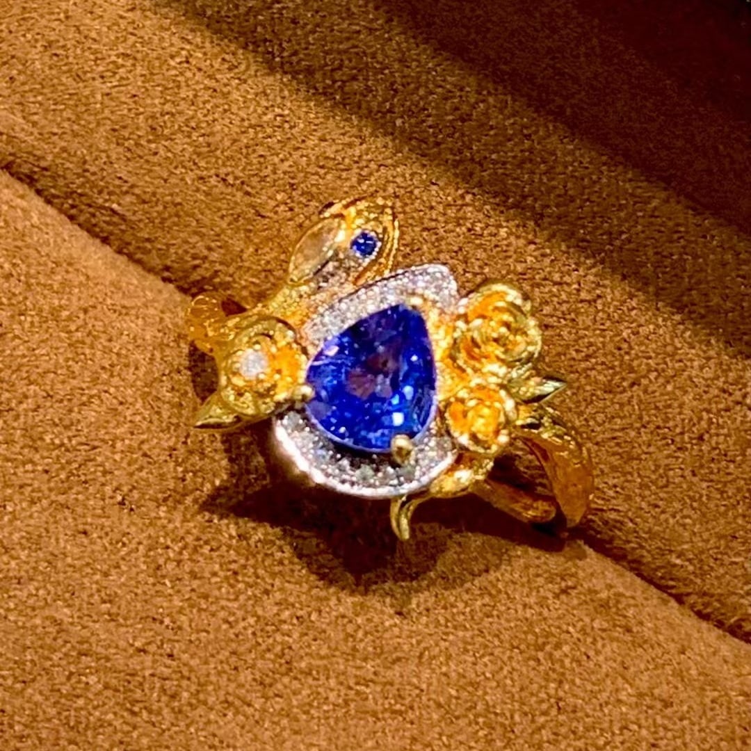 14k Gold 0.9 Ct Natural Sapphire & Diamond Ring - 3