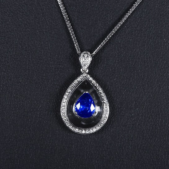 14k Gold 1.07 Ctw Natural Sapphire & Diamond Pendant( Without Chain ): Ref:230978358 // gold content:14k gold // main gemstone:sapphire // shape:pear // carat weight:0. 9ct // color:cornflower blue // treatment:natural // // adjacent gemstone 2 : diamond // number of