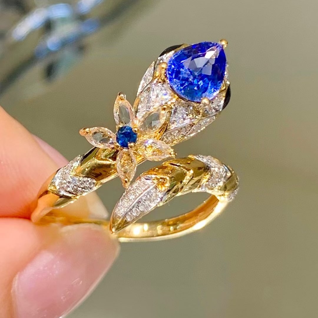 14k Gold 1.1 Ct Natural Sapphire & Diamond & Sapphire Ring - 2