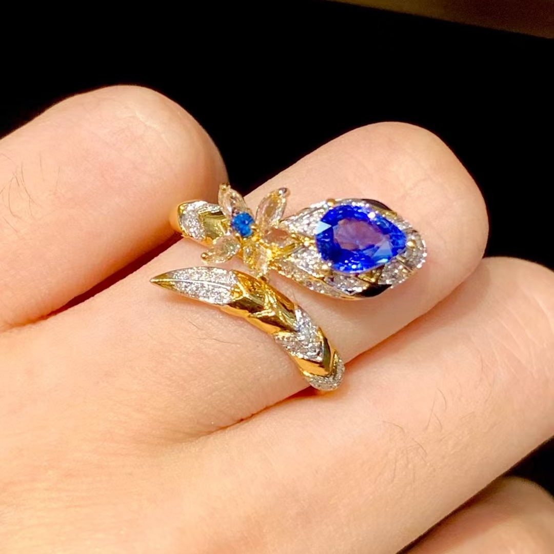 14k Gold 1.1 Ct Natural Sapphire & Diamond & Sapphire Ring - 3