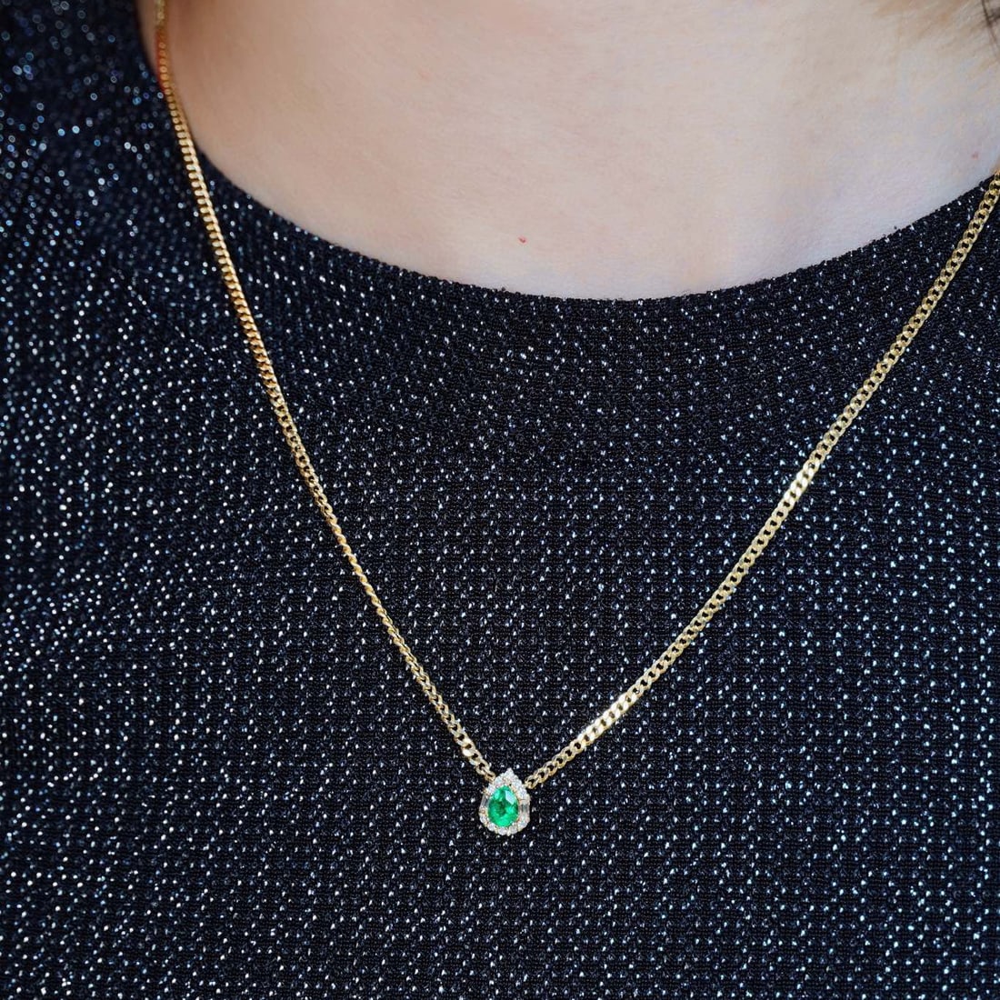 14k Gold 0.44 Ctw Natural Emerald & Diamond Necklace - 7