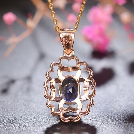 14k Gold 1.10 Ct Natural Sapphire & Diamond Pendant( Without Chain ) - 4