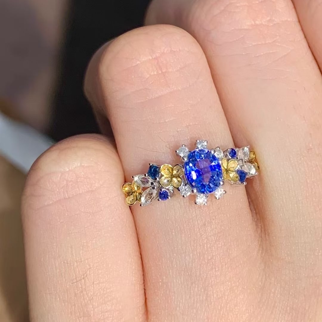 14k Gold 0.88 Ct Natural Sapphire & Diamond Ring - 2