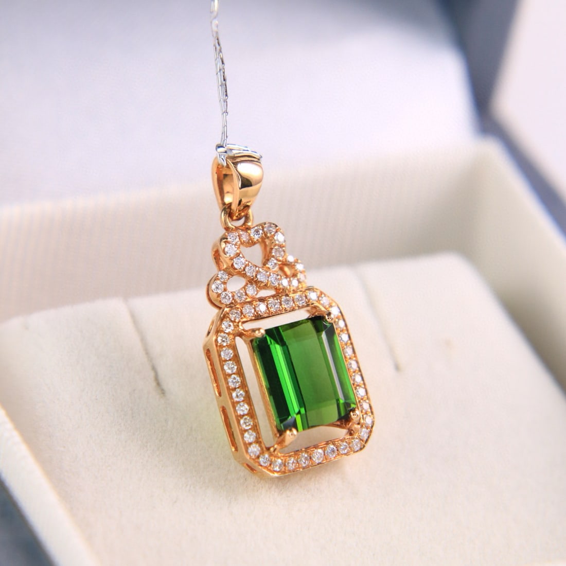 14k Gold 1.98 Ctw Natural Tourmaline & Diamond Pendant( Without Chain ) - 2