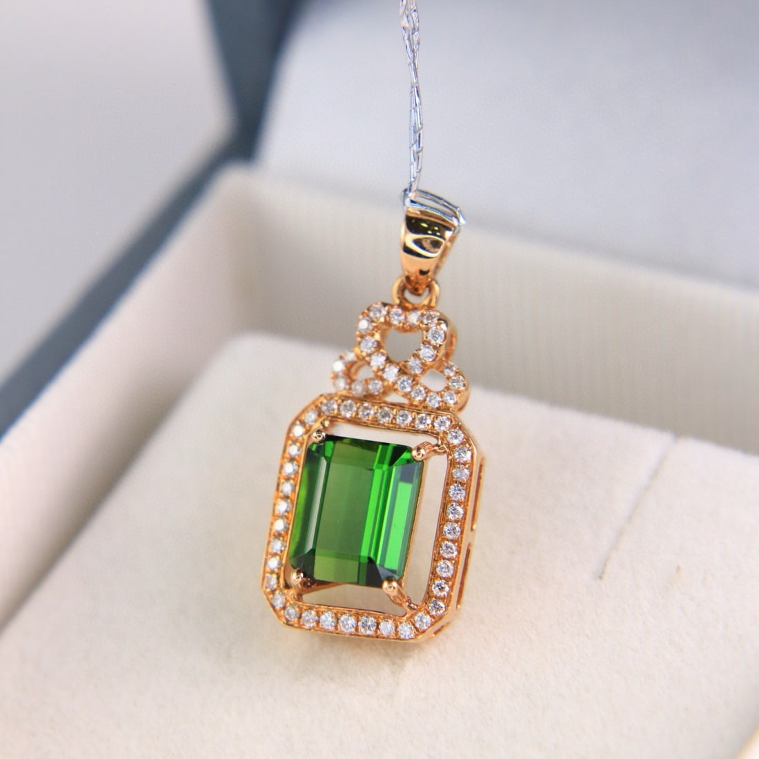 14k Gold 1.98 Ctw Natural Tourmaline & Diamond Pendant( Without Chain ) - 3