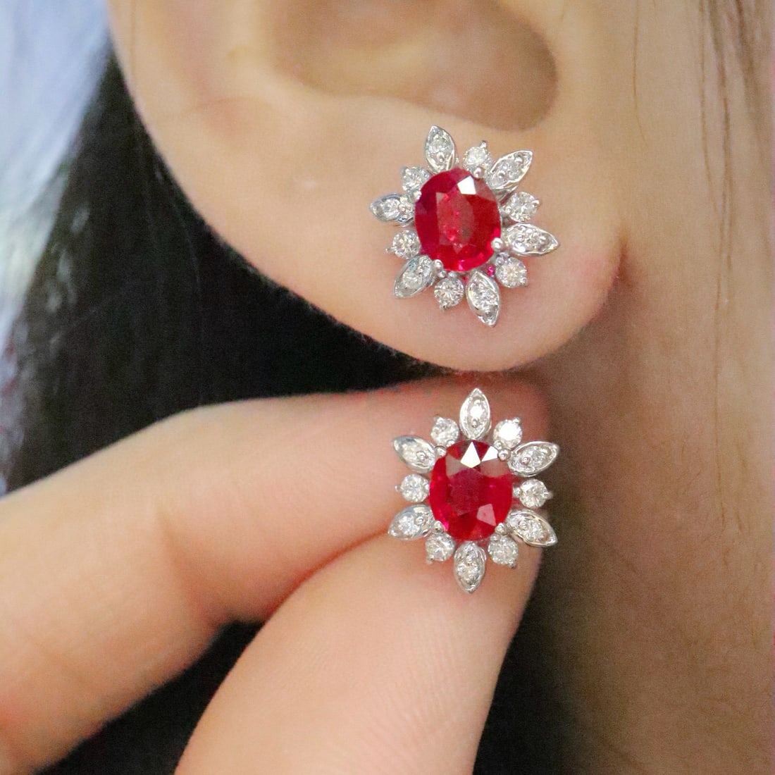 14k Gold 1.41 Ctw Natural Ruby & Diamond Earrings - 5