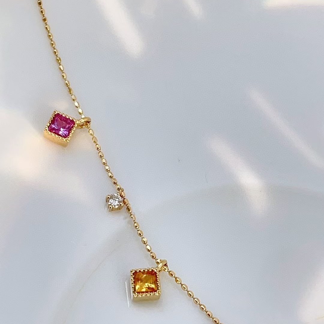 14k Gold 0.83 Ctw Natural Sapphire & Diamond Necklace - 2
