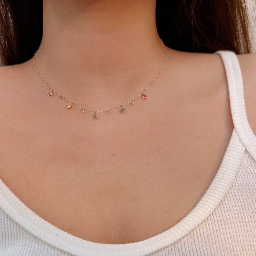 14k Gold 0.83 Ctw Natural Sapphire & Diamond Necklace - 3