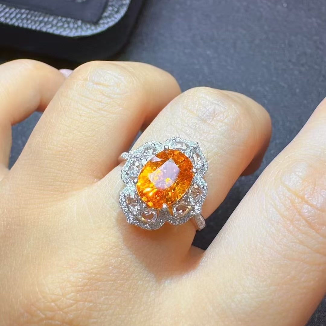 14k Gold 3.30 Ctw Natural Spessartine & Diamond Ring - 2