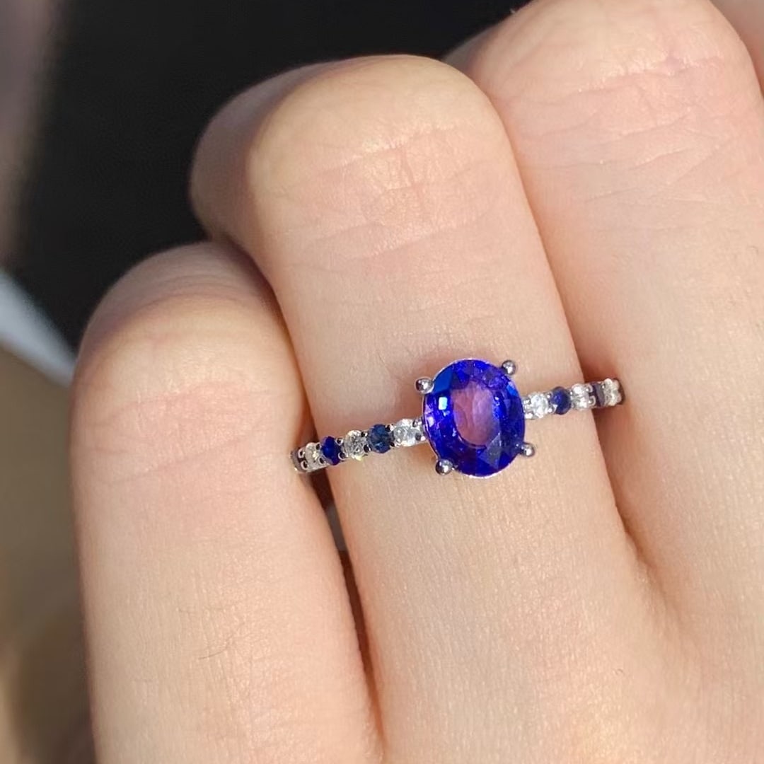 14k Gold 1 Ct Natural Sapphire & Diamond Ring - 4