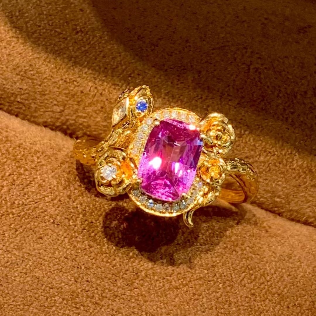 14k Gold 1.25 Ct Natural Sapphire & Diamond Ring - 2