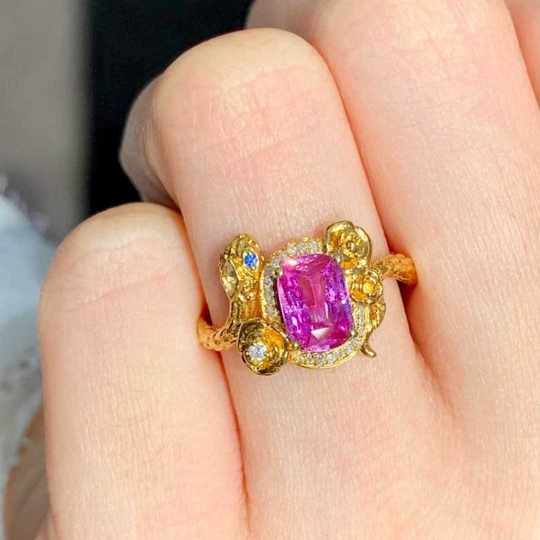 14k Gold 1.25 Ct Natural Sapphire & Diamond Ring - 3