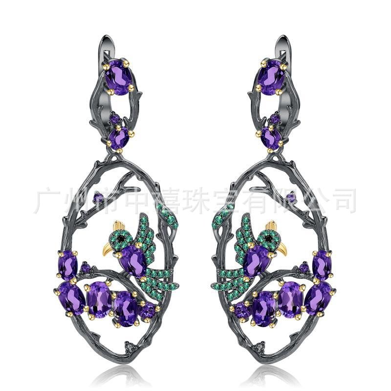 925 Sterling Silver Natural Amethyst Jewelry Set - 10