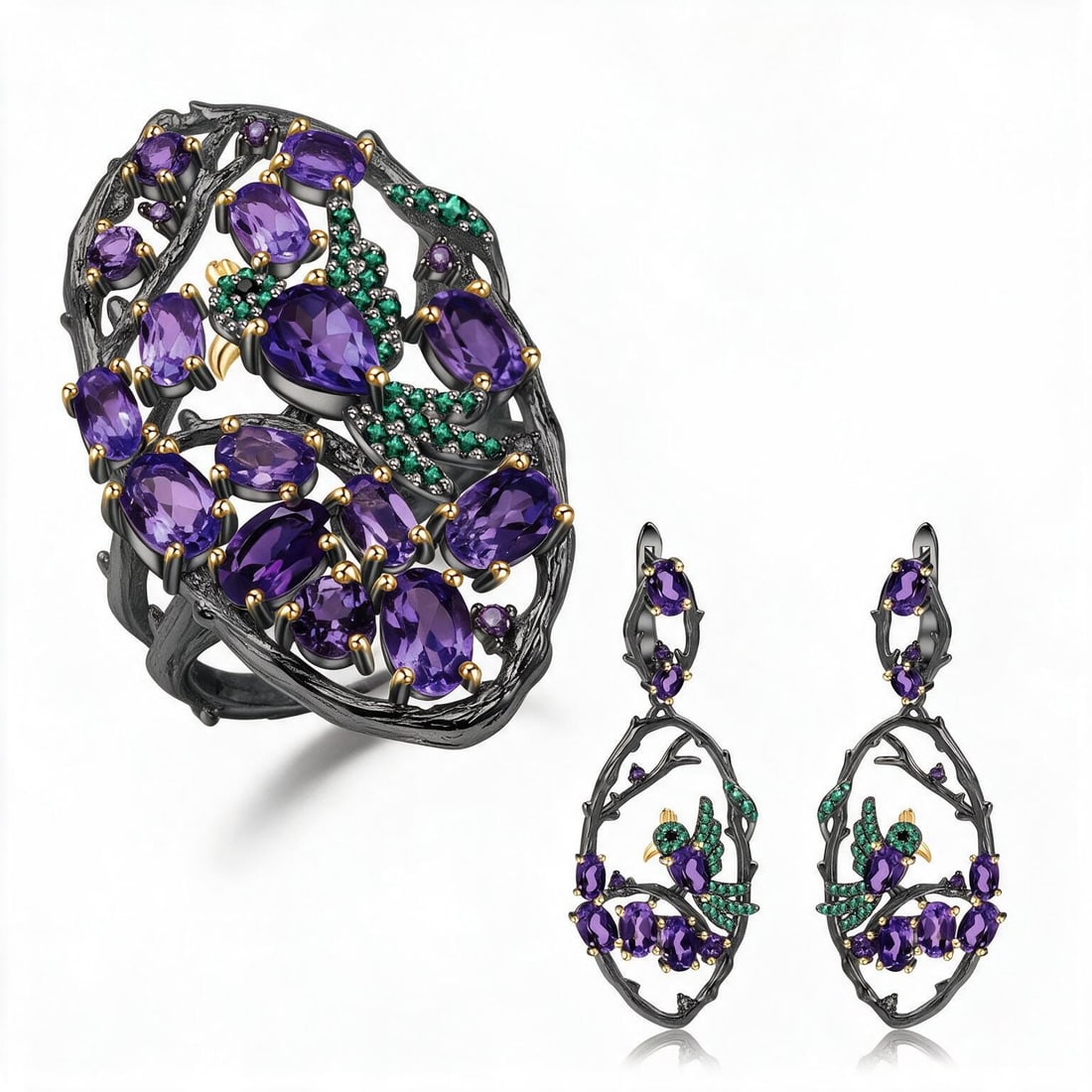 925 Sterling Silver Natural Amethyst Jewelry Set - 2