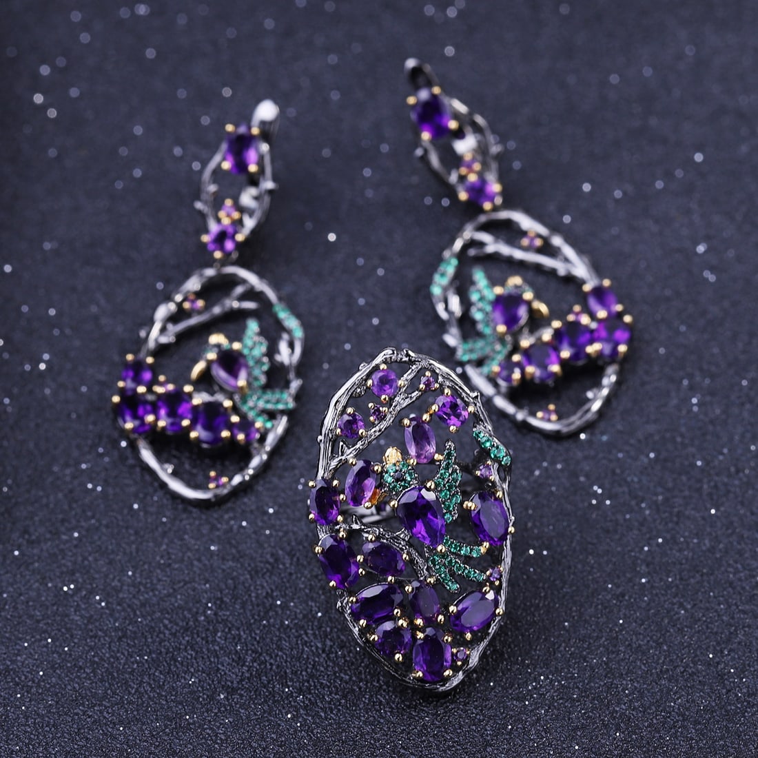 925 Sterling Silver Natural Amethyst Jewelry Set - 4