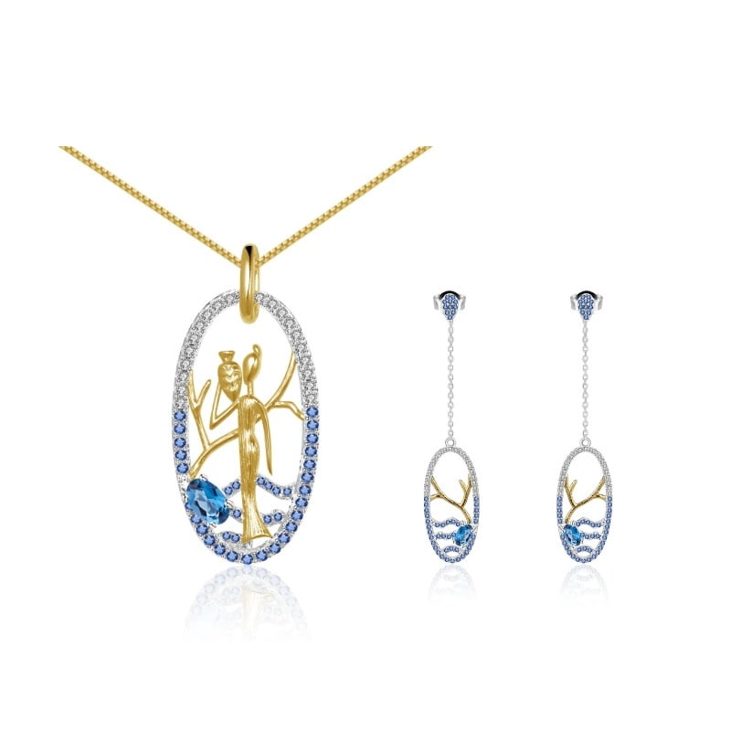 925 Sterling Silver Natural Topaz & Topaz Jewelry Set - 2