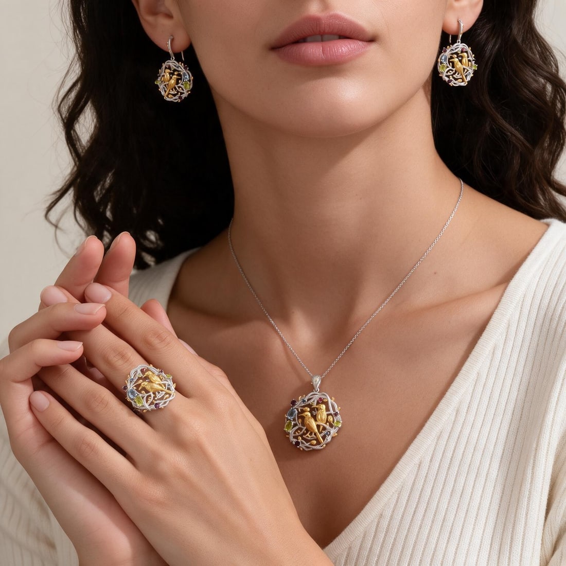 925 Sterling Silver Natural Peridot Jewelry Set: Ref:260820421 // gold content:925 sterling silver // ring size:7us // // main gemstone:peridot // shape:multiple // carat weight: // color:green // treatment:natural // Condition: New Low Estimate: 95