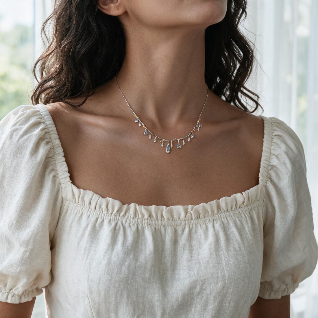 925 Sterling Silver Natural Topaz & Cubic Zirconia Necklace - 6
