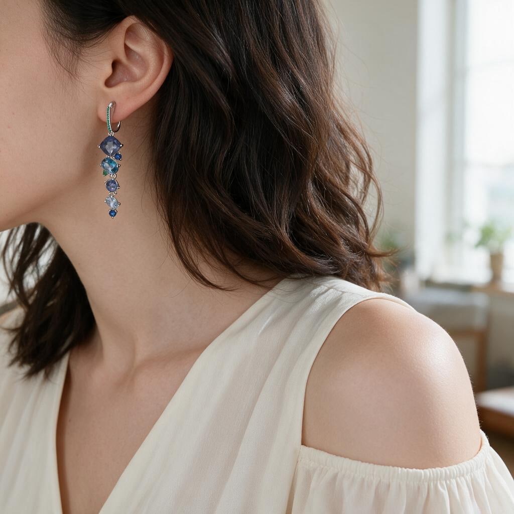 925 Sterling Silver Natural Mystic Quartz & Topaz & Nano Sapphire & Nano Emerald Earrings: Ref:260821024 // gold content:925 sterling silver // main gemstone:mystic quartz // shape:multiple // carat weight: // color:blue // treatment:natural // // adjacent gemstone 2 : topaz // shape:oval /
